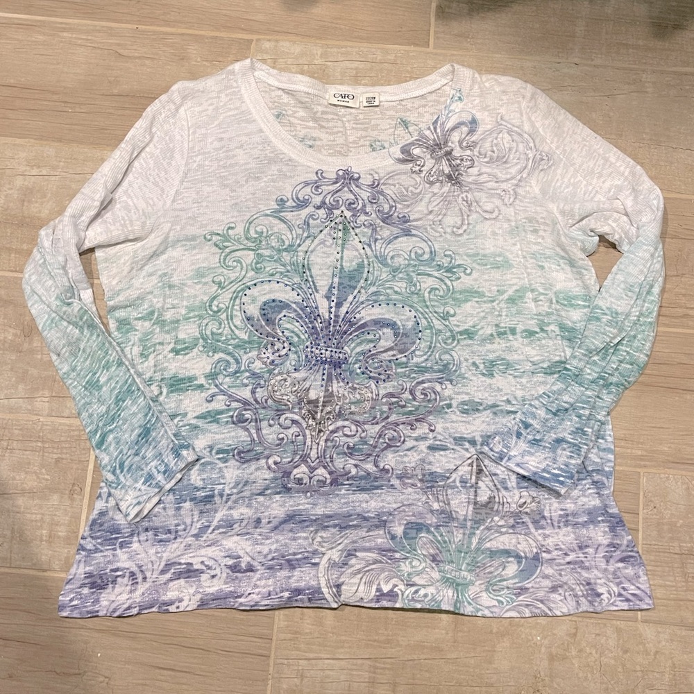 Cato long sleeve fleur-de-lis shirt.